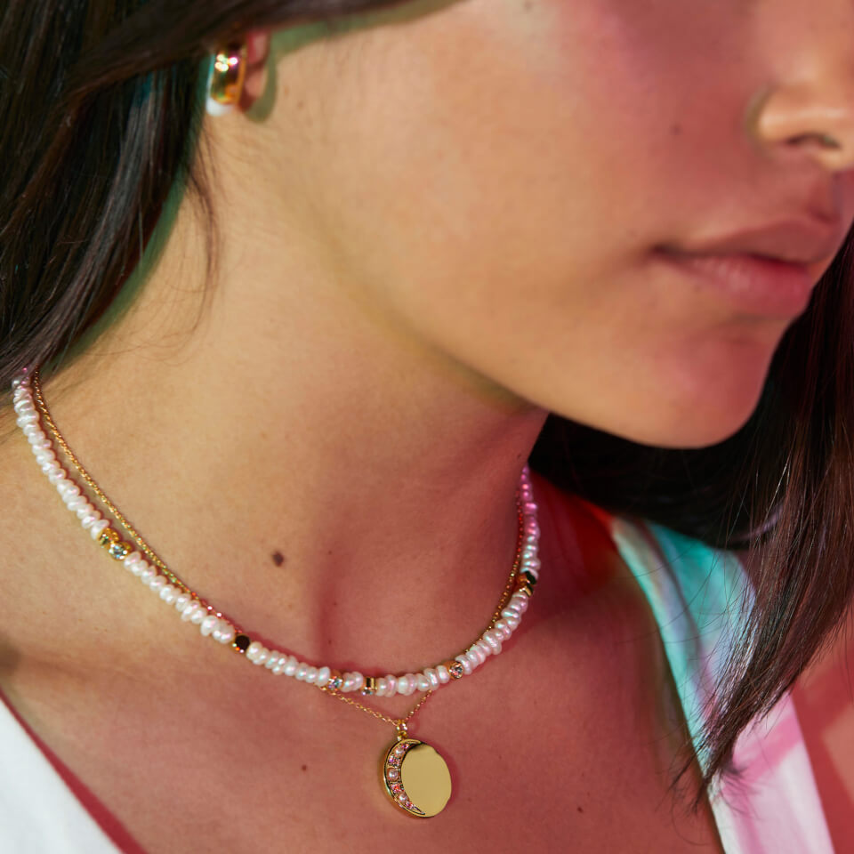 Estella Bartlett Moonz Glass Pearl Gold-Tone Double Chain Necklace